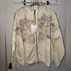 Jacqui E Cream Bomber Jacket with Floral Design
